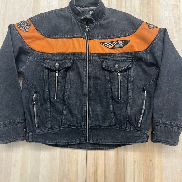 Harley-Davidson Other - Harley Davidson Black jean jacket   Orange Jacket  mens XL Extra Large